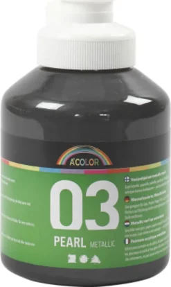 A-Color - Skole Akrylmaling - Metallic - Sort - 500 ML