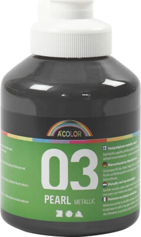A-Color - Skole Akrylmaling - Metallic - Sort - 500 ML