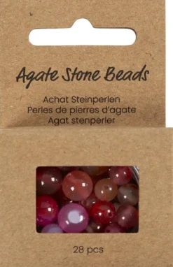 Agat Perler - Beige Og Rosa - Hulstr. 0,6 MM - 28 Stk