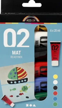 Akrylmaling - Mat - Assorterede Farver - 02 - 6X20Ml - A-Color