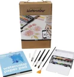 Akvarelsæt - Med Maling, Pensler Og Blok - DIY Kit