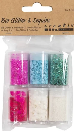 Bio-Glimmer & Pailletter - Pastelfarver - 6X7Ml