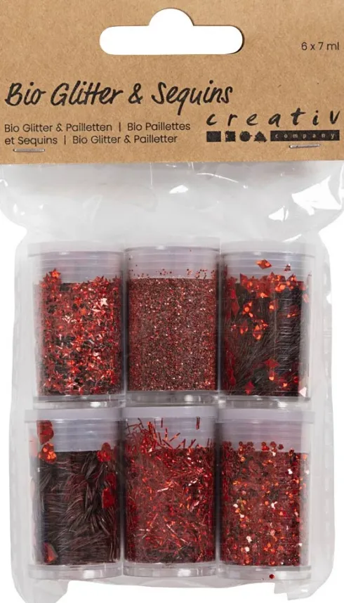 Bio-Glimmer & Pailletter - Rød - 6X7Ml