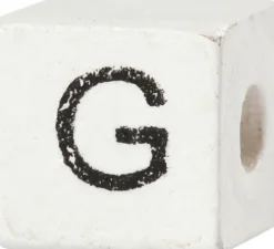 Bogstav Perler - Træ - G - 8X8 MM - Hulstr. 3 MM - Hvid - 25 Stk