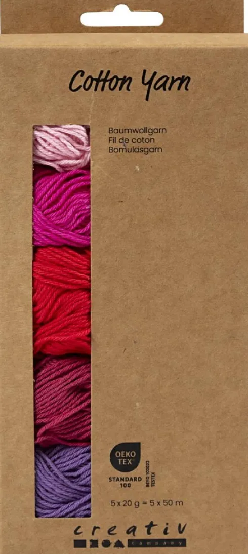 Bomuldsgarn - Nr. 8/4 - L 5X50 M - Lilla/Pink Harmoni - 5X20 G