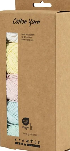 Bomuldsgarn - Nr. 8/4 - L 5X50 M - Pastelfarver - 5X20 G