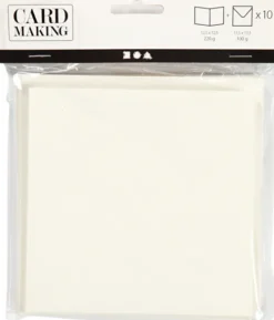 Brevkort - Kort Str. 12,5X12,5 CM - Kuvert Str. 13,5X13,5 CM - Råhvid - 10 Sæt
