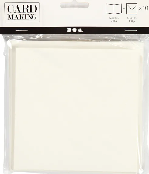 Brevkort - Kort Str. 12,5X12,5 CM - Kuvert Str. 13,5X13,5 CM - Råhvid - 10 Sæt