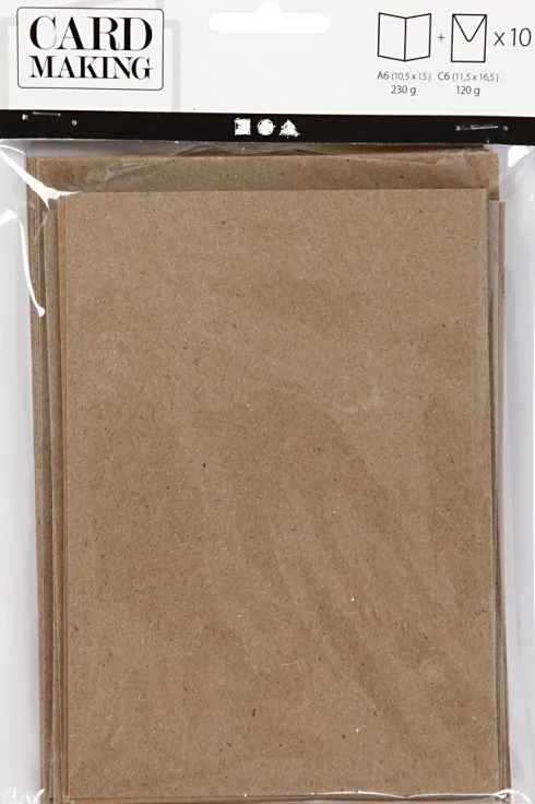 Brevkort Med Kuvert - Kort Str. 10,5X15 CM - Kuvert Str. 11,5X16,5 CM - Natur - 10 Sæt