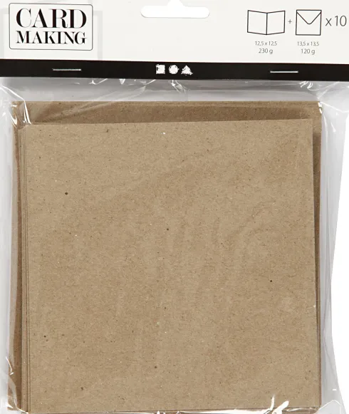 Brevkort Med Kuvert - Kort Str. 12,5X12,5 CM - Kuvert Str. 13,5X13,5 CM - Natur - 10 Sæt