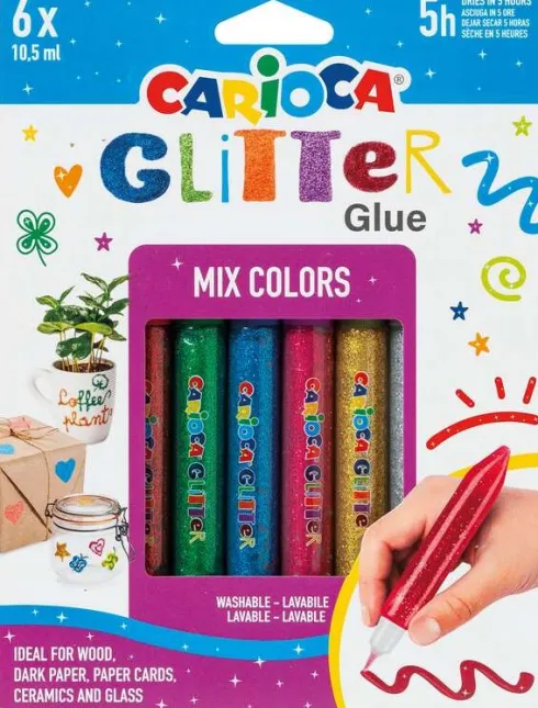 Carioca - Glitter Glue - Glimmer Lim - Mix - 10,5 ML - 6 Farver