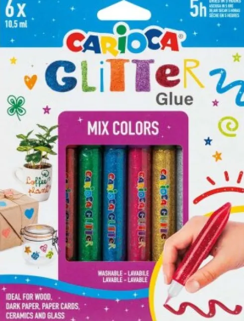 Carioca - Glitter Glue - Glimmer Lim - Mix - 10,5 ML - 6 Farver