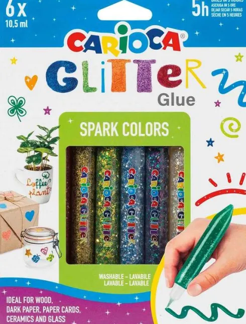 Carioca - Glitter Glue - Glimmer Lim - Spark - 10,5 ML - 6 Farver