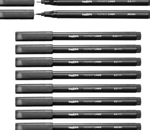 Carioca Plus - Pigment Liner Sæt - Sort - 8 Stk