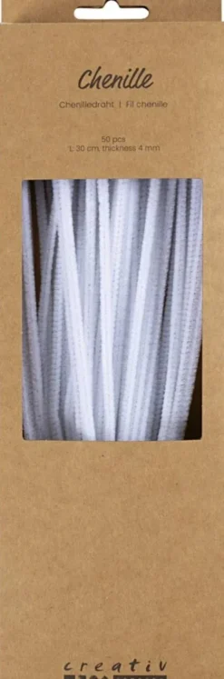 Chenille - L 30 CM - Tykkelse 4 MM - Hvid - 50 Stk