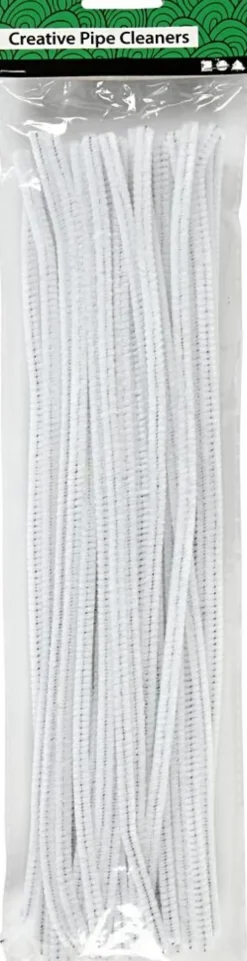 Chenille Piberensere - L 30 CM - Tykkelse 6 MM - Hvid - 50 Stk