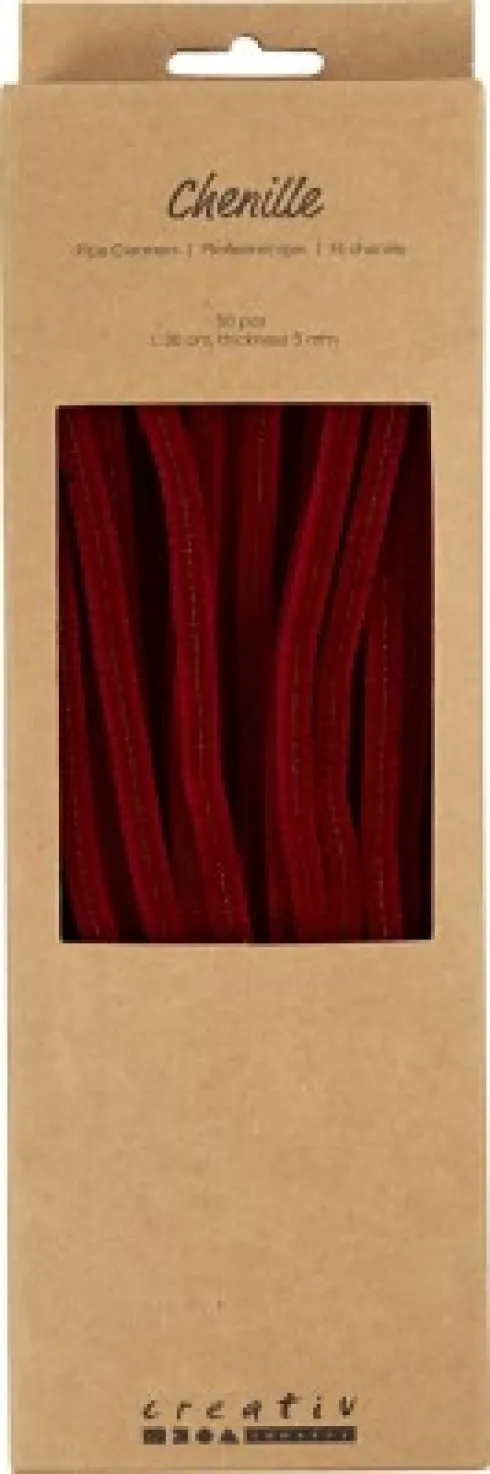 Chenille Piberensere - L 30 CM - Tykkelse 6 MM - Mørk Rød - 50 Stk