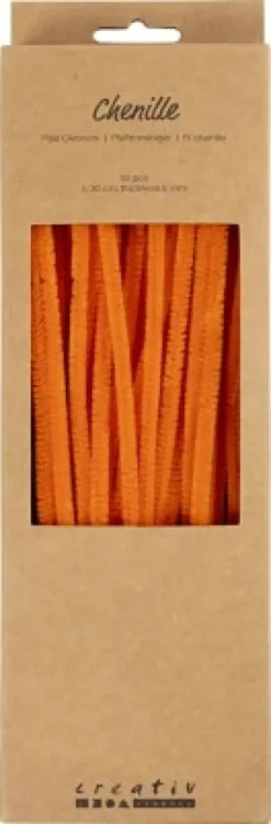 Chenille Piberensere - L 30 CM - Tykkelse 6 MM - Orange - 50 Stk
