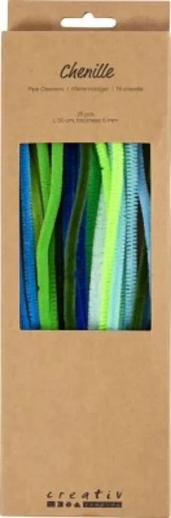 Chenille Piberensere - L 30 CM - Tykkelse 6 MM - Grøn/Turkis Harmoni - 25 Stk