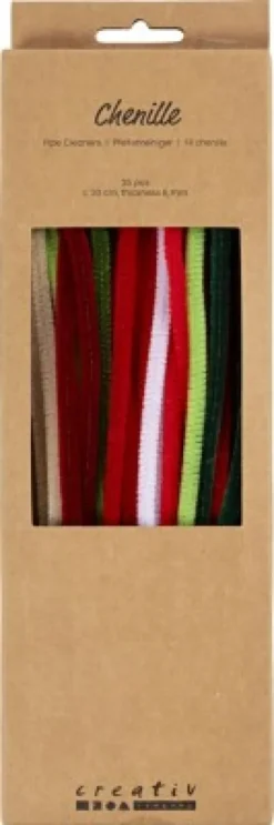 Chenille Piberensere - L 30 CM - Tykkelse 6 MM - Julefarver - 25 Stk