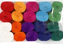 Crepepapir Ruller - L 20 M - B 5 CM - 22 G - Assorterede Farver - 20 Ruller