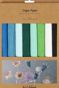 Crepepapir - 25X60 CM - Stræk/Crepe 180% - 105 G - Blå/Grøn Harmoni