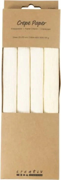 Crepepapir - 25X60 CM - Stræk/Crepe 180% - 105 G - Off White - 4Ark