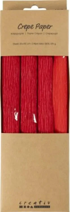 Crepepapir - 25X60 CM - Stræk/Crepe 180% - 105 G - Rød - 4Ark