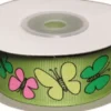 Dekobånd Grøn M/Sommerfugle 25Mm 10M - Polyester
