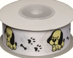 Dekobånd Hvid M/Hunde 25Mm 10M - Polyester