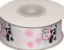 Dekobånd Hvid M/Køer 25Mm 10M - Polyester