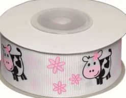 Dekobånd Hvid M/Køer 25Mm 10M - Polyester