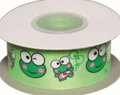 Dekobånd Lime M/Frøer 25Mm 10M - Polyester