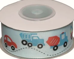 Dekobånd Lysblå M/ Køretøjer 25Mm 10M - Polyester