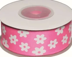 Dekobånd Pink M/Blomst 25Mm 10 - Polyester