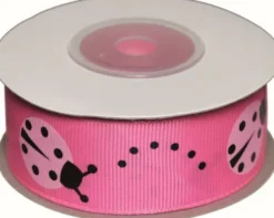 Dekobånd Pink M/Mariehøns 25Mm 10M - Polyester