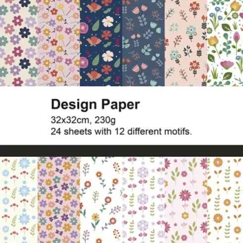 Designpapir - Forår - Ark 32X32 CM - 230 G - 24 Ark