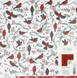 Designpapir - Fugle Og Grene - 30,5X30,5 CM - 180 G - 5 Ark