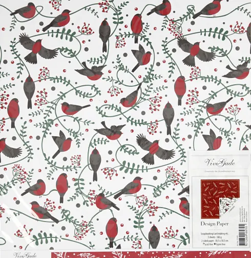Designpapir - Fugle Og Grene - 30,5X30,5 CM - 180 G - 5 Ark