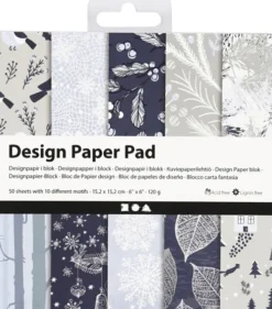 Designpapir I Blok - 15,2X15,2 CM - 120 G - Blå Grå - 50 Ark