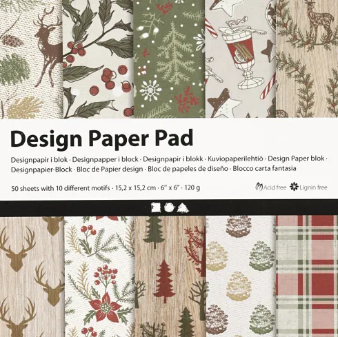 Designpapir I Blok - 15,2X15,2 CM - 120 G - Brun - Rød - 50 Ark