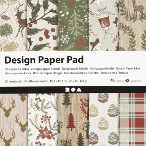 Designpapir I Blok - 15,2X15,2 CM - 120 G - Brun - Rød - 50 Ark