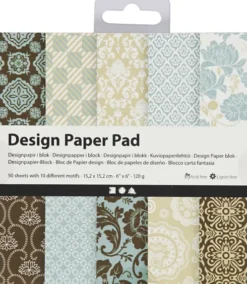 Designpapir I Blok - 15,2X15,2 CM - 120 G - Lyseblå - Brun - 50 Ark