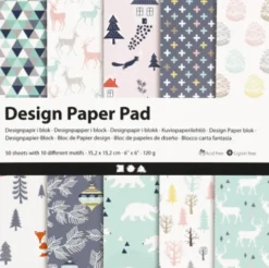 Designpapir I Blok - 15,2X15,2 CM - 120 G - Lys Grøn - Rosa - Hvid - 50 Ark