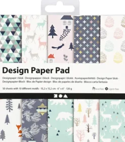 Designpapir I Blok - 15,2X15,2 CM - 120 G - Lys Grøn - Rosa - Hvid - 50 Ark