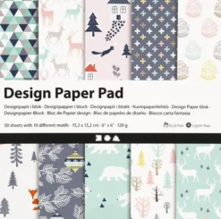 Designpapir I Blok - 15,2X15,2 CM - 120 G - Lys Grøn - Rosa - Hvid - 50 Ark