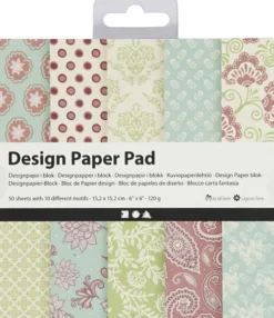 Designpapir I Blok - 15,2X15,2 CM - 120 G - Mint Grøn - Lilla - 50 Ark