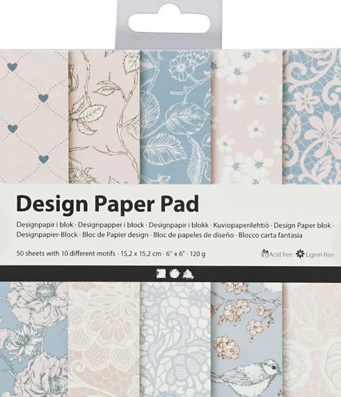 Designpapir I Blok - 15,2X15,2 CM - 120 G - Rosa - 50 Ark
