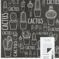 Designpapir - Kaktus - 30,5X30,5 CM - 180 G - Sort Hvid - 5 Ark