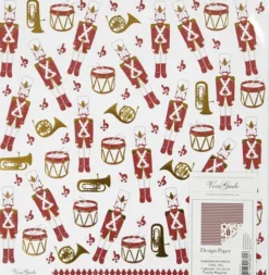 Designpapir - Nøddeknækker - 180 G - Guld - Rød - Hvid - 3 Ark